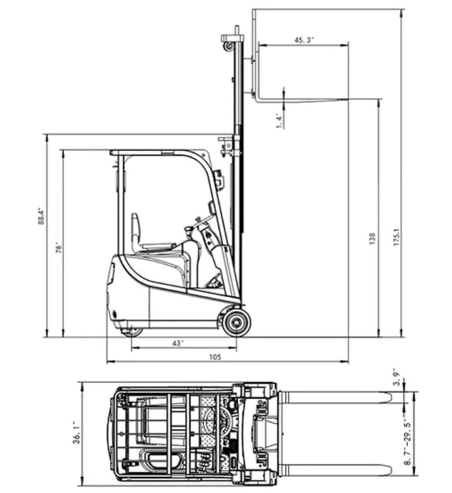 3 Wheel Electric Forklift 138" Lift 3300 lbs | Ekko EK13A - ForkLift USA