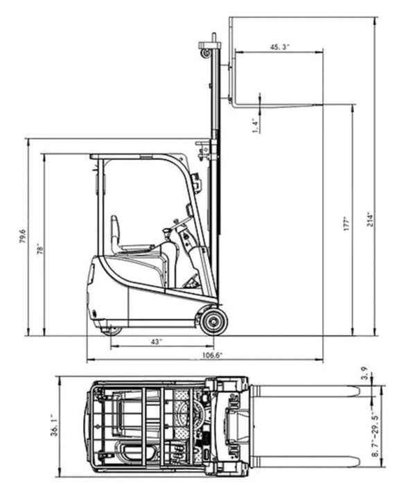 3 Wheel Forklift 177" Lift 3300lb | Power Drive and Lift | Ekko EK15A - ForkLift USA