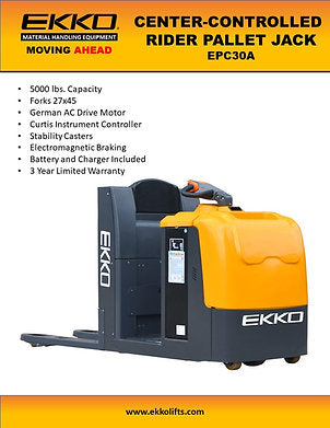 Center-Controlled Rider Pallet Jack 5000lbs. Capacity | EPC30A