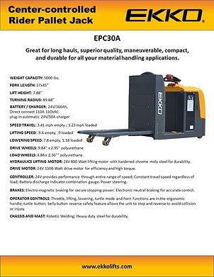 Center - Controlled Rider Pallet Jack 5000lbs. Capacity | EPC30A - ForkLift USA