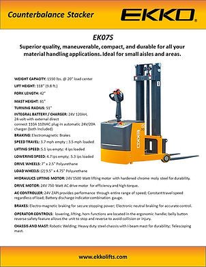 Counterbalance Walkie Stacker 1550lbs. Cap., 118" Height | EK07S - ForkLift USA