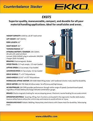 Counterbalance Walkie Stacker 1550lbs. Cap., 118" Height | EK07S - ForkLift USA