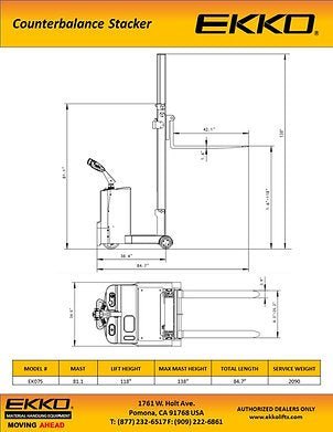 Counterbalance Walkie Stacker 1550lbs. Cap., 118" Height | EK07S - ForkLift USA