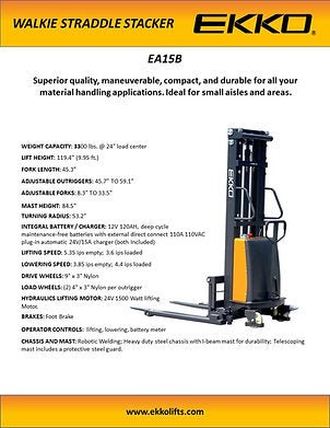 Electric Straddle Stacker 3300lbs. Cap., 119.4" Height | EA15B - ForkLift USA