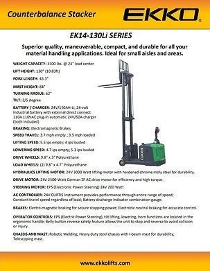 Lithium Counterbalanced Walkie Stacker SIDE - SHIFTING | EK14S - 130Li - ForkLift USA