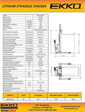 Lithium Iron Phosphate Straddle Stacker 72"Mast, 98" Lift | EB12E - 98Li - ForkLift USA