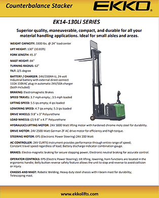 Lithium Powered Counterbalanced Walkie Stacker | EK14 - 130Li - ForkLift USA