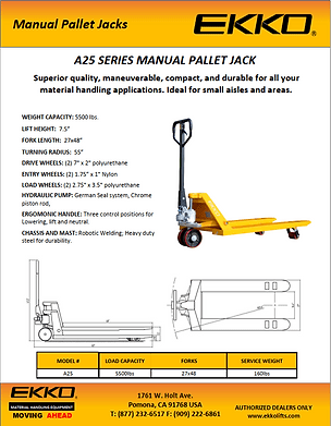 Manual Pallet Jack 5500lbs., Capacity | No LP Tank | A25 - ForkLift USA