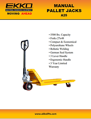 Manual Pallet Jack 5500lbs., Capacity | No LP Tank | A25 - ForkLift USA