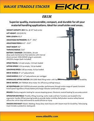 Powered Straddle Stacker 2800 lb Cap., 119" Height | EB13E - ForkLift USA