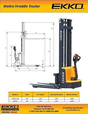 Powered Straddle Stacker 2800 lb Cap., 119" Height | EB13E - ForkLift USA