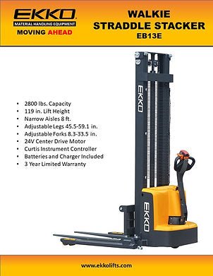 Powered Straddle Stacker 2800 lb Cap., 119" Height | EB13E - ForkLift USA