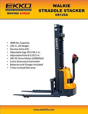 Powered Straddle Stacker 3000 lb Cap., 145.67" Height | EB12EA - ForkLift USA