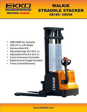 Powered Straddle Stacker 4000 lb Cap., 138" Height | EB18E - ForkLift USA