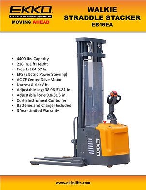 Powered Straddle Stacker 4400 lb Cap., 216" Height | EB16EA - ForkLift USA