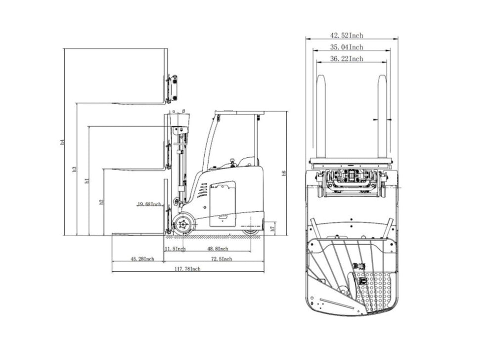 Stand - up Rider Forklift, 3" Free Lift EPS / 4000 lb Capacity | EK18RF - LI - ForkLift USA